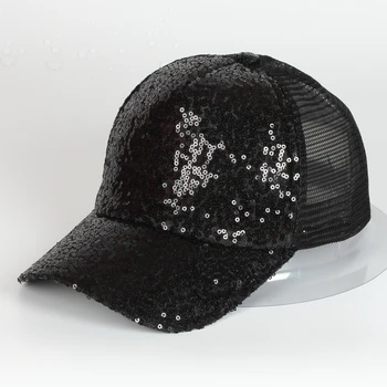 Горячая распродажа, Модные однотонные блестящие цветные бейсболки с черными блестками, спортивные шапки