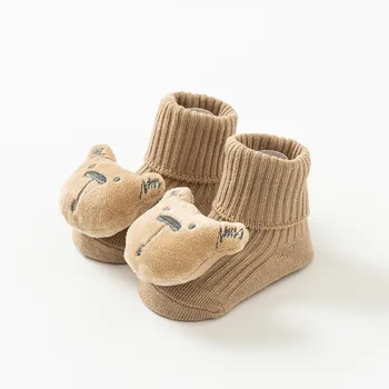 Детские носки, весенне-осенние нескользящие носки в пол, носки для новорожденных в тюбике, носки для малышей с мультяшной 3D куклой 0-24 месяцев