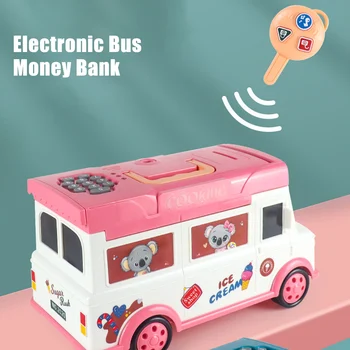 Детский электрический музыкальный автобус, Пароль дистанционного управления, Разблокировка копилки, Музыкальный Мини-банкомат, копилка для монет, детские подарки, игрушка