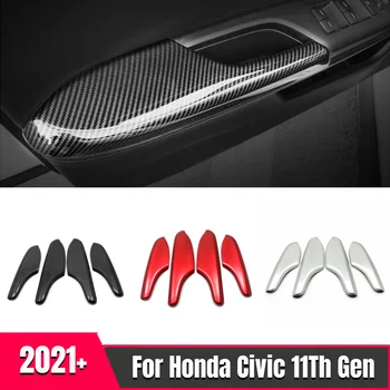 Для Honda Civic 11th Gen 2021 2022 ABS Углеродное волокно Автомобильная дверь Панель подлокотника Крышка Отделка ручки Декоративные аксессуары для Интерьера