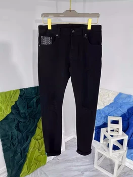 Европа осень Зима Модные мужские высококачественные Брендовые новые дизайнерские джинсы с черными дырками, модные повседневные джинсовые брюки F231