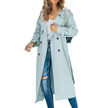 Женская ветрозащитная куртка, Стильный женский двубортный тренч, Классическая осенняя ветровка с поясом, лацканами, карманами, Элегантная
