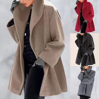 Женская осенне-зимняя куртка с воротником-шалью и пуговицами, Теплая куртка с капюшоном, длинное пальто, верхняя одежда, хит продаж 2020
