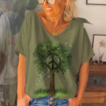 Женская футболка в стиле ретро с изображением дерева-символа хиппи