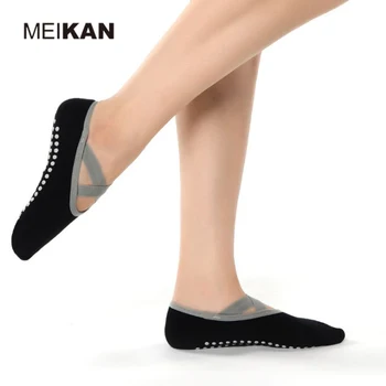 Женские нескользящие носки для йоги с ремешками Meikan, 4 пары, Идеально подходящие для занятий пилатесом, штангой, Бикрам, Носки для танцев с ручками