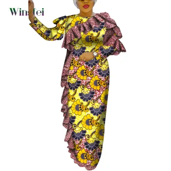 Женские Платья с африканским Принтом, с Рюшами, с Длинным рукавом, Женское Вечернее Свадебное Платье в стиле Дашики, Африканское Женское Нигерийское платье-Бубу, WY8660