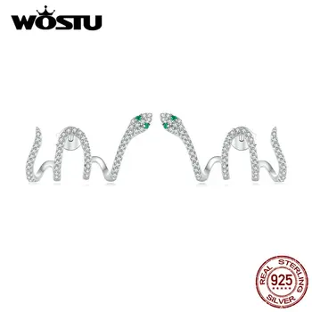 Женские серьги-гвоздики в виде змеи из стерлингового серебра 925 пробы WOSTU, многослойные серьги-гвоздики с зеленым кристаллом циркона, уникальный дизайн свадебных украшений