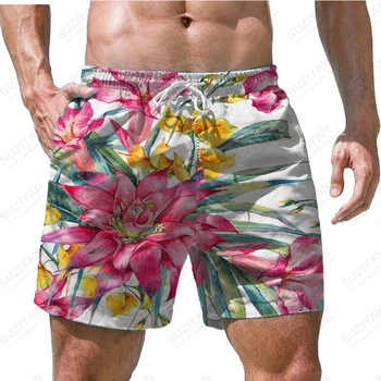 Забавные гавайские пляжные шорты с 3D печатью зеленого растения, мужские спортивные повседневные пляжные шорты, Модные шорты для бега трусцой, дышащие, большие размеры