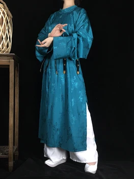 Китайские Традиционные Платья Мандарина Hanfu Robe Wing-chun Кунг-фу Униформа Сплошной Сценический Костюм Для Выступлений с Перекрестными Помехами Китайский Тан