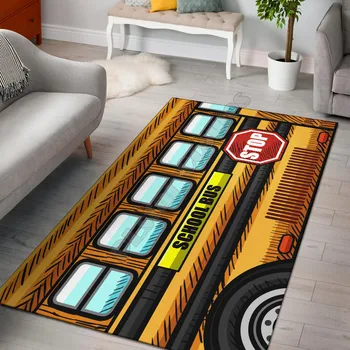Коврик для школьного автобуса с 3D принтом по всему ковру, нескользящий коврик для столовой, гостиной, мягкий ковер для спальни