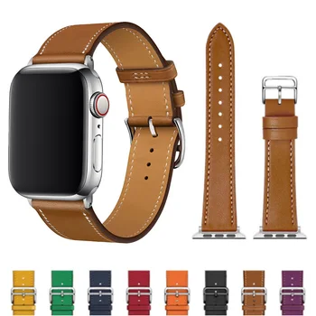 Кожаный ремешок для Apple Watch band 44мм 42мм 45мм 41мм 40мм 38мм браслет iWatch serie 7 8