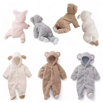 Комбинезон Для новорожденных, Осенне-зимний Теплый флисовый костюм для маленьких мальчиков, одежда для маленьких девочек, комбинезон с животными, детские комбинезоны
