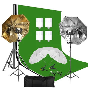 Комплект Зонтиков для Фотостудии SH Background Backgrounds 33'84 см, Белое Золото, Черный Мягкий Свет с лампочками мощностью 30 Вт и штативами-держателями мощностью 2 м