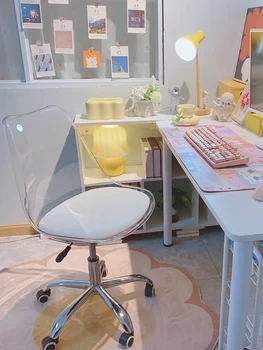 Компьютерное кресло Nordic с Поворотным Подъемником Домашний Стул для маленькой Квартиры Креативный Простой Прозрачный Кабинет Офисное Кресло Silla Пуфик Туалетный столик