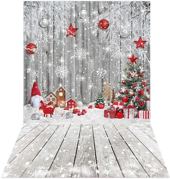 Красный Рождественский деревянный гном, фон для фотосъемки, Зимняя страна чудес, Деревянный пол, Праздничные снежинки, Пусть идет снег, вечеринка по случаю дня рождения