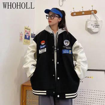 Куртка Оверсайз Harajuku, Повседневная куртка-бомбер, Винтажная куртка, Бейсбольная куртка, Корейская модная Женская одежда для колледжа 2021, Тонкая