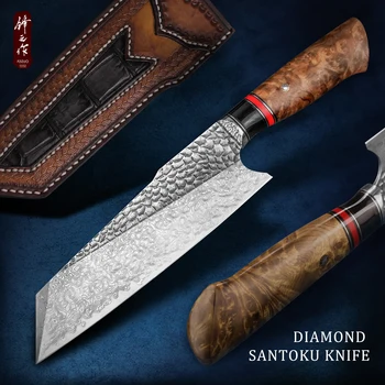 Кухонные ножи Сантоку в Японском стиле FZIZUO с ножнами 73 Слоя из Дамасской Стали, Нож шеф-повара, Инструмент для приготовления мяса, Фруктов, Овощей