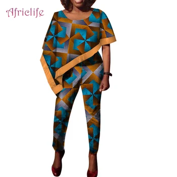 Летние комплекты костюмов в африканском стиле для леди, обычный топ и брюки-карандаш, женская одежда больших размеров на заказ, WY5202