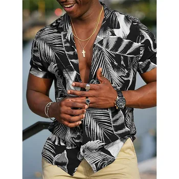 Летняя гавайская пляжная повседневная рубашка с цветочным рисунком, футболка с 3D рисунком кокоса, ретро-дерево, короткий рукав, для отдыха, Тонкий Корейский