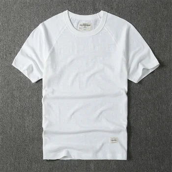 Летняя Новая футболка в американском ретро стиле с короткими рукавами и круглым вырезом, мужская модная простая футболка из 100% хлопка, повседневные спортивные топы