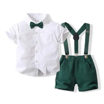Летняя одежда для маленьких мальчиков 2020 года из 2 предметов, модная белая детская футболка с бантом и короткими рукавами + шорты, комплект детской одежды BC2198