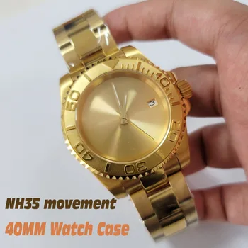 Механические часы Мужские наручные часы 40 мм Простой золотой корпус + ремешок из сапфирового стекла, оснащенные японским механизмом NH35