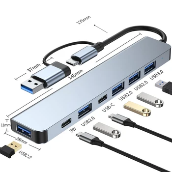 Многопортовый USB-концентратор 3,0, Мульти USB-Разветвитель, 4 Порта USB C 3,0 2,0, Порты для Портативных ПК, Компьютерный Концентратор