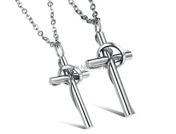 Модное ожерелье с крестом для влюбленных, колье с подвеской в виде круга и креста из нержавеющей стали 316L для мужчин, женщин или влюбленных