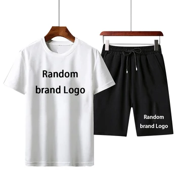 Модные комплекты футболок 2023, костюм с принтом логотипа, Мужская спортивная одежда, хлопок, короткие рукава + шорты, дышащие спортивные костюмы из двух частей