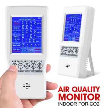 Монитор качества воздуха Детектор газа для CO2 PM2.5 HCHO TVOC Монитор температуры влажности воздуха Детектор качества воздуха с реальными датчиками
