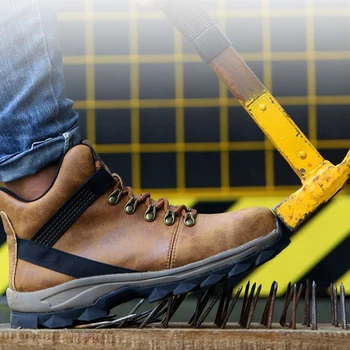 Мужская обувь из коровьей кожи HKAZ Для мужчин, Защитная обувь, рабочие ботинки со стальным носком, Легкая рабочая обувь, устойчивые ботинки LBX915