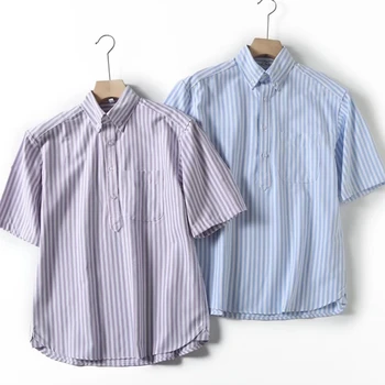 Мужская рубашка Maxdutti, простая мужская оксфордская рубашка в британском стиле, Хлопковая повседневная блузка в полоску для пригородных поездок с короткими рукавами