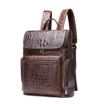 мужской рюкзак из натуральной кожи, сумка для ноутбука 14 дюймов, студенческая школьная сумка для книг с рисунком крокодиловой кожи, дизайнерская сумка