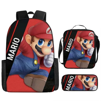 Мультяшный Марио Марио, школьный ранец из трех частей, рюкзак для учащихся начальной и средней школы, рюкзак для школьников, школьный ранец для мальчиков и девочек