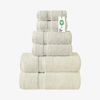 Набор полотенец с зефиром из органического Хлопка Feather Touch Quick Dry 700 GSM цвета слоновой кости 6 шт., 1 Банная простыня, 1 Банное полотенце, 2 полотенца для рук, 2