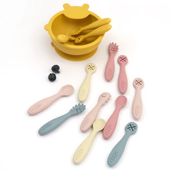 Набор посуды для обучения малышей Kawaii, 3ШТ, Посуда для Кормления малышей, Детские Силиконовые Игрушки-Прорезыватели, Обучающие Столовые приборы, Детские вещи