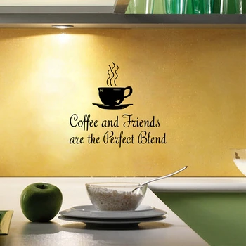 наклейки с цитатами из кофе для кухни -Кофе и друзья-идеальное сочетание, наклейка для декора кофейни Бесплатная доставка F2053