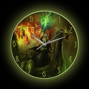 Настенные часы со светодиодной подсветкой Thor из скандинавской мифологии Для спальни, Бог Молнии Thunde, Викинг, Домашний декор, ночник, Светящиеся настенные часы