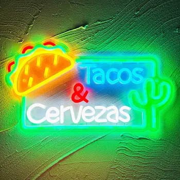 Неоновая Вывеска Tacos & Cervezas со Светодиодной Подсветкой Мексиканская Еда Неоновые Огни Уличная Еда Со Светодиодной Вывеской Декор Магазин Tacos Busniess Neon