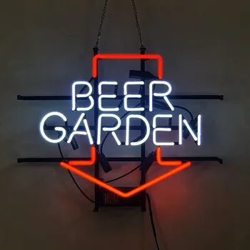 Неоновая световая Вывеска Beer Garden Arrow, Изготовленная на Заказ из настоящей стеклянной трубки Ручной работы, Бар, Ресторан, Магазин, Рекламный декор комнаты, Лампа-дисплей 17 