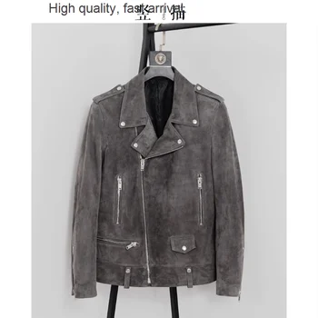 Новая весенняя кожаная одежда, мужская замшевая мотоциклетная куртка из козьей кожи, модное пальто
