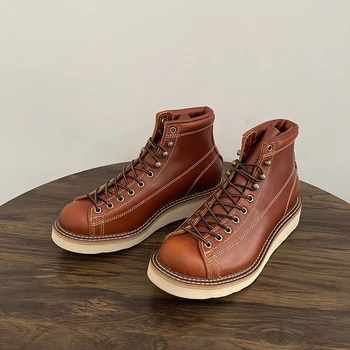 Новая винтажная мужская повседневная обувь ручной работы в британском стиле Высшего качества, осенне-зимние ботильоны из коровьей кожи, мотоботы на платформе