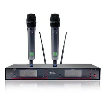 Новая модель Высококачественный Чистый звук Профессиональная система УВЧ-2-канальных беспроводных микрофонов