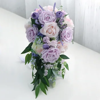 Новозеландский Фиолетовый Водопад, Букет невесты, Искусственные Букеты из Розовых Роз, Европейские Свадебные Аксессуары Для Поддельных Букетов