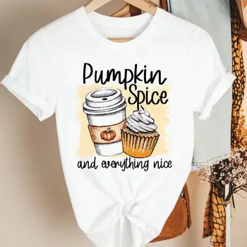 Новые женские тыквенные специи 90-х годов, Осень, Хэллоуин, День Благодарения, мультяшная Женская одежда, футболка, Женская футболка с графическим принтом