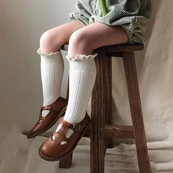Новые Испанские детские носки для девочек, хлопковые детские длинные носки до колена, носки с оборками для малышей, Кружевные детские носки Принцессы от 0 до 7 лет