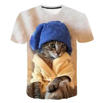Новые повседневные мужские и женские топы в уличном стиле, футболка с цифровой печатью 3d Cat, модная спортивная дышащая легкая одежда
