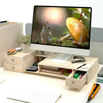 Новый защитный кожух для шеи, Офисный Компьютерный монитор, Приподнятый экран дисплея, Базовый кронштейн, Компьютерная стойка, Отделочный стеллаж для рабочего стола, ящик для хранения