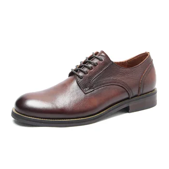 Обувь из натуральной кожи с круглым носком, ручная полировка, модная мужская обувь в стиле ретро