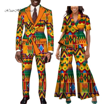 одежда для африканской пары, женский блейзер и расклешенные брюки, мужской костюм с индивидуальным принтом, подходящая одежда для влюбленных WYQ429